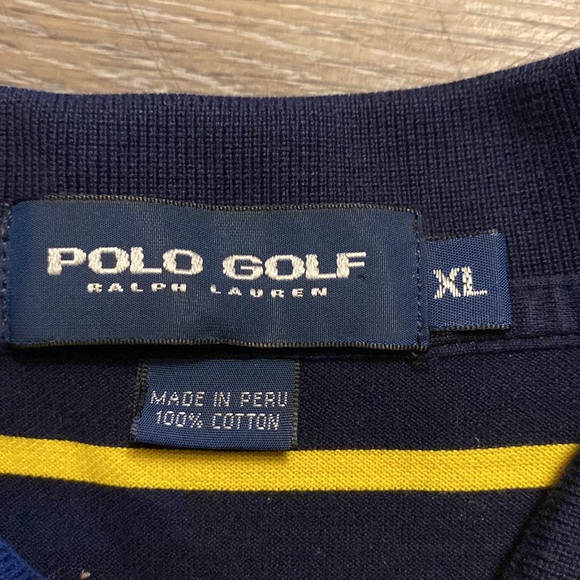 Polo Golf Yellow Navy Blue Striped 100% Cotton Polo Shirt Size XL - Picture 2 of 2